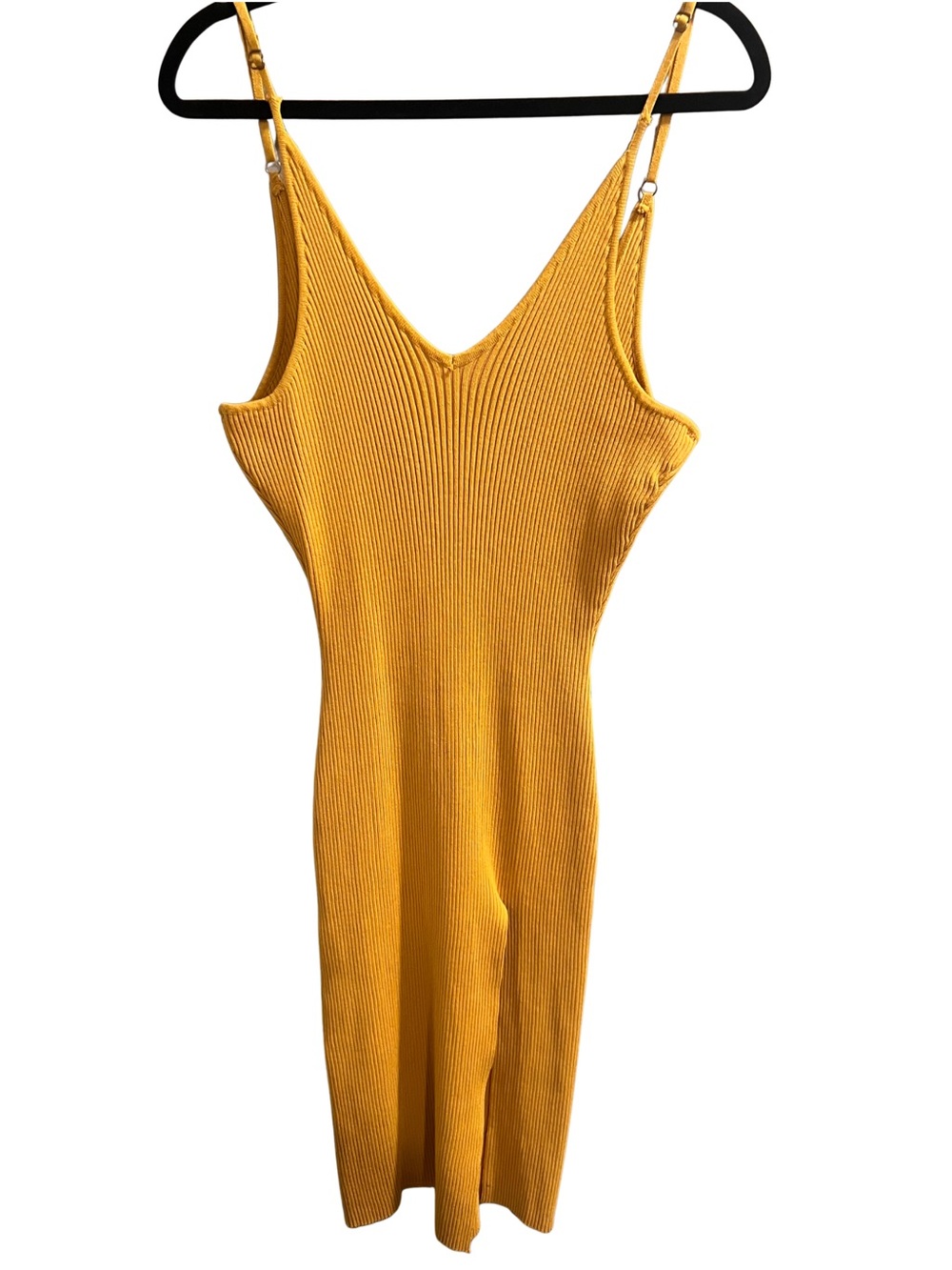 iris Mustard Yellow Ribbed Knit Slip Dress